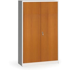 Alfa 3 Metallschrank, Aktenschrank mit lamin. Türen, 1950 x 1200 x 400 mm, RAL 7035/Kirschbaum