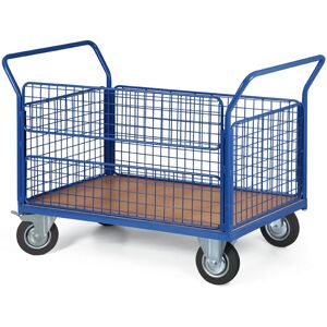 B2B Partner Plattformwagen mit Gitterwänden, 1200 x 800 mm, Tragfähigkeit 500 kg, Rollen 200 mm, schwarzer Gummi