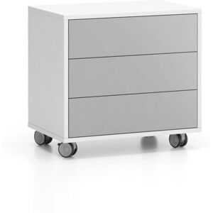 PLAN Rollcontainer, Büro-Sideboard LAYERS White, 3 Schubladen, 600 x 400 x 575 mm, weiß / grau