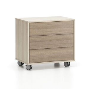 PLAN Rollcontainer, Büro-Sideboard LAYERS Wood, 3 Schubladen, 600 x 400 x 575 mm, Eiche natur / Eiche gebeizt