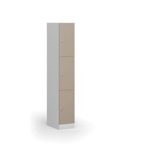 B2B Partner Schließfach mit Aufbewahrungsboxen, 3 Boxen, 1850 x 300 x 500 mm, Zylinderschloss, beige Tür