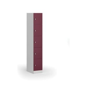 B2B Partner Schließfach mit Aufbewahrungsboxen, 5 Boxen, 1850 x 300 x 500 mm, Drehverschluss, rote Tür