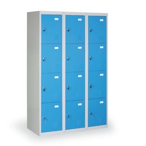 B2B Partner Schließfachschrank mit Aufbewahrungsboxen, 12 Boxen, blaue Tür, Zylinderschloss
