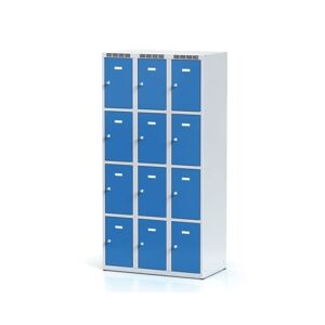 Alfa 3 Spind mit Aufbewahrungsboxen, 12 Boxen, blaue Tür, Zylinderschloss