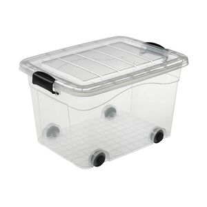 Aufbewahrungsbox transparent 40 Liter mit Deckel und Klickverschluss 530 x 400 x 320 mm inkl. Rollen