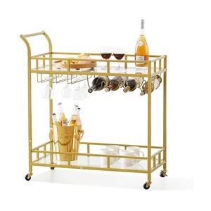 VEVOR Servierwagen Barwagen Rollwagen 2 Ebenen, Weinwagen 55 kg Belastbar, Mobiler Getränkewagen, Verspiegelte Glasablagen 85,5 x 38 x 93 cm, für kleine Räume, Küche, Esszimmer, Bar, Goldfarben