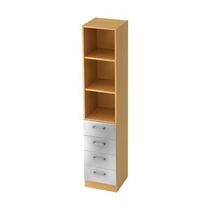 bümö office Aktenschrank Regal mit Schubladen, Büroschrank schmal aus FSC-Holz, 40cm breit in Buche/Silber - Aktenregal & Schubladenschrank mit