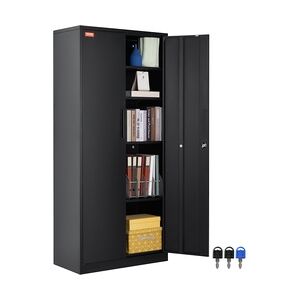 VEVOR 5-Stockiger Aktenschrank Beistellcontainer mit 2 Magnetischen Türen, 90,72 kg Belastbar pro Regal, Abschließbarer Lagerschrank, Metallschrank Bürokommode, für Büro, Zuhause usw. Schwarz