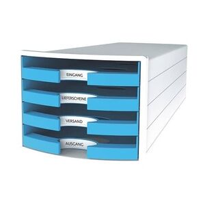 HAN Schubladenbox IMPULS, DIN A4/C4, 4 offene Schubladen, weiß/Trend Colour hellblau