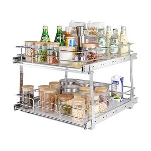 VEVOR Ausziehbares Spülschrankregal Küchenschrank Gewürzregal Doppelkorb, 452 x 516 x 80 mm + 474 x 533 x 80 mm Waschbecken Regal Herausziehbarer Schrank Organizer Unterschrankregal Spülschrank