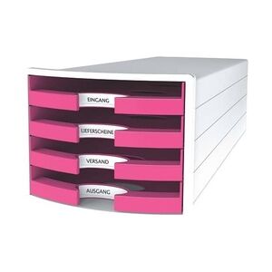 HAN Schubladenbox IMPULS, DIN A4/C4, 4 offene Schubladen, weiß/Trend Colour pink