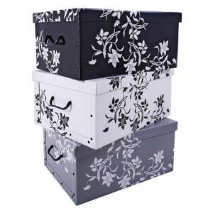 SPETEBO 3er Set Aufbewahrungsbox mit Deckel je 51 x 37 cm - Blumenmuster - Stapelbox aus Pappe mit Griffen 45 Liter - Organizer Storage Box Allzweck