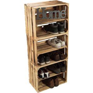 Kistenkolli Altes Land - 3 x Schuhschrank Schuhregal aus geflammten Holzkisten Schuhablage für 12 Paar Schuhe als Schuhständer Schuhaufbewahrung aus
