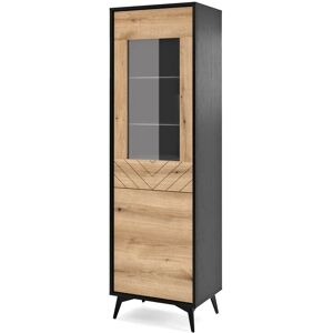 3xe Living - 3xEliving Vitrine Caxito W54im Loft -Stil. Schwarz/Evoke Eiche / Abmessungen: 53,5/178.1/39 (b/h/t) - Schwarz & Evoke Eiche