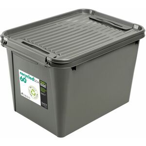 PLAST1 Aufbewahrungsbox Recycled Deckel 60L Grau Allzweck Rollenbox Spielzeugkiste