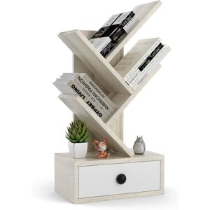 COSTWAY Bücherregal Baumform, Holzregal mit Schublade, Bücherregal auf dem Tisch und Boden, cd- und DVD-Regal, kleines Regal für Arbeitszimmer und Büro 30 x