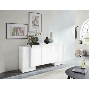 Modernes 5-türiges Sideboard, Made in Italy, Küchen-Sideboard, Wohnzimmer-Design-Buffet, 170x45h85 cm, glänzende weiße Farbe - Dmora