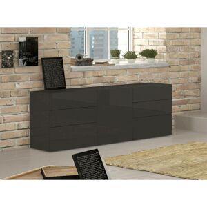 DMORA Modernes Sideboard mit 1 Tür und 6 Schubladen, Made in Italy, Küchen-Sideboard, Wohnzimmer-Design-Buffet, 170x40h35 cm, Farbe Anthrazit glänzend