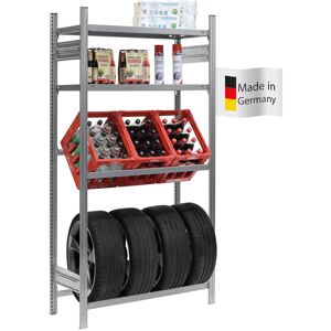 PROREGAL - QUALITÄTSREGALE MADE IN GERMANY Proregal Getränkekisten- & Reifenregal Chiemsee tire Made in Germany HxBxT 200x106x43,5cm 3 Kisten auf 1 Ebene + 4 Reifen & 2 Boards Verzinkt