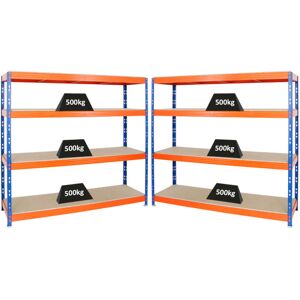 PROREGAL - REGALE GÜNSTIG KAUFEN Proregal Mega Deal 2x Profi Schwerlastregal Rhino HxBxT 180x200x60cm 8mm Boden Fachlast 500kg Blau-Orange