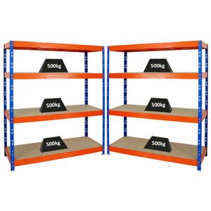 PROREGAL - REGALE GÜNSTIG KAUFEN Mega Deal 2x Profi Schwerlastregal Rhino HxBxT 180x160x60cm 4 Spanplatten-Ebenen 8mm Fachlast 500kg Blau-Orange - Blau/Orange