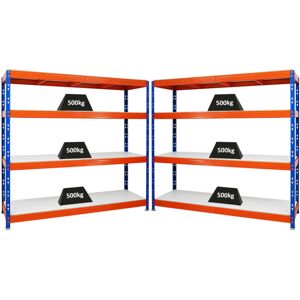 PROREGAL - REGALE GÜNSTIG KAUFEN Mega Deal 2x Profi Schwerlastregal Rhino HxBxT 180x200x60cm 4 Melamin-Ebenen 16mm Fachlast 500kg Blau-Orange - Blau/Orange