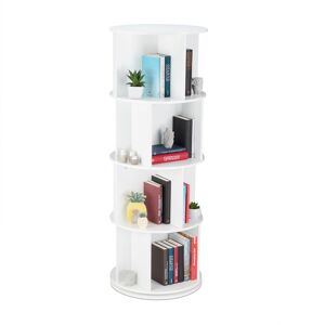 Bücherregal drehbar, Drehregal, Holzregal, cd/dvd Aufbewahrung, Wohnzimmer, Büro, h x d: 138 x 50 cm, weiß - Relaxdays