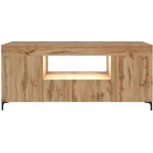 Selsey GUSTO - TV-Lowboard/ Fernsehschrank geschlossen mit 3 Türen / offenem Fach/ LED-Beleuchtung, 137 cm breit (Eichefarben Lancaster)