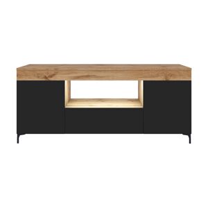 Selsey GUSTO - TV-Lowboard/ Fernsehschrank geschlossen mit 3 Türen / offenem Fach/ LED-Beleuchtung, 137 cm breit (Eichefarben Lancaster / Schwarz