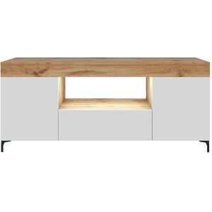 Gusto - TV-Lowboard/ Fernsehschrank geschlossen mit 3 Türen / offenem Fach/ LED-Beleuchtung, 137 cm breit (Eichefarben Lancaster / Weiß Matt) - Selsey