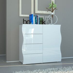 WEB FURNITURE Sideboard Wohnzimmer Küche 90cm 1 Tür 4 Schubladen weiß Onda Living