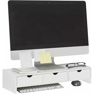 BBF03-W Monitorerhöhung Monitorständer Bildschirmständer Schreibtischaufsatz mit Fächern und 3 Schubladen Weiß bht ca.: 51x12x25cm - Sobuy