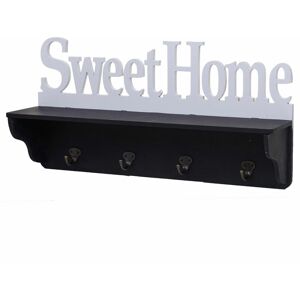 Neuwertig] Wandgarderobe HHG 796 Sweet Home, Garderobe Regal, 4 Haken massiv 30x60x13cm schwarz/weiß - black