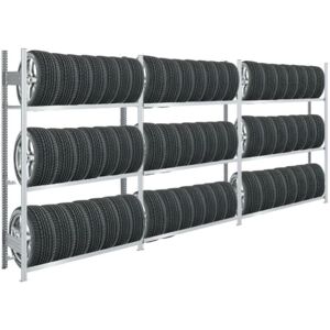 PROREGAL - QUALITÄTSREGALE MADE IN GERMANY Tagère à pneus tire pro Made in Germany HxLxP 200x450x43cm 3 niveaux 30kg par niveau Jusqu'à 21 pneus par niveau Galvanisé - Verzinkt