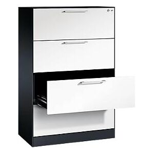 Karteikartenschrank, 2-bahnig fÃ¼r A4 quer, 4 SchÃ¼be mit Vollauszug & BÃ¼gelgriffen, Zentralverschluss, B 800 x T 435 x H 1298 mm, schwarzgrau/weiÃŸ