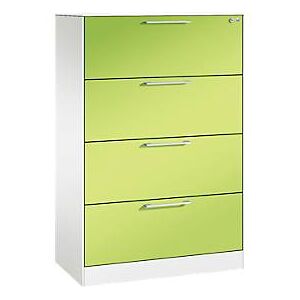 Karteikartenschrank, 2-bahnig fÃ¼r A4 quer, 4 SchÃ¼be mit Vollauszug & BÃ¼gelgriffen, Zentralverschluss, B 800 x T 435 x H 1298 mm, weiÃŸ/virdingrÃ¼n