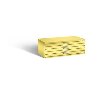C und P Planschrank aus Stahl, für Formate bis DIN A1, 5 Schubladen, gelb