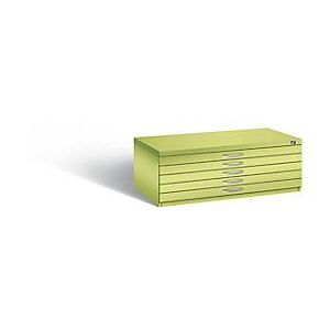 C und P Planschrank aus Stahl, für Formate bis DIN A1, 5 Schubladen, grün