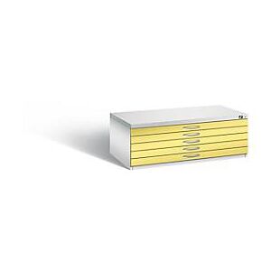 C und P Planschrank aus Stahl, für Formate bis DIN A1, 5 Schubladen, lichtgrau/gelb