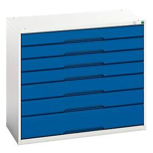 Schubladenschrank Bott verso, 7 Schübe, bis 75 kg je Schub, Vollauszug, B 1050 x T 550 x H 900 mm, Stahlblech, Grau-Blau