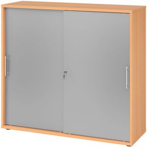 hjh OFFICE PRO BETA 1753S - Buche/Silber 3 OH Schiebetürenschrank Relinggriff Kunststoff