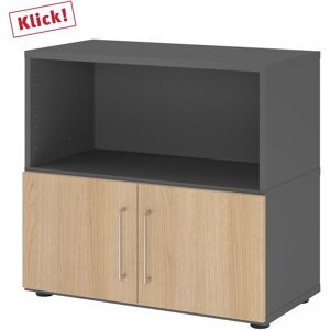 hjh OFFICE PRO FlexWall   2 OH   Türen + Korpus   mit Stellfüßen - Graphit/Eiche