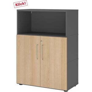 hjh OFFICE PRO FlexWall   3 OH   Türen + Korpus   mit Stellfüßen - Graphit/Eiche