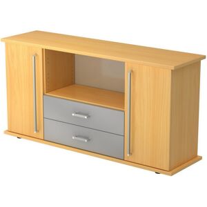 hjh OFFICE PRO KAPA SB   Sideboard   mit Türen + Schüben - Buche Sideboard Chromgriff Metall