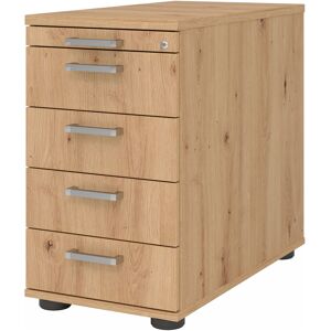 hjh OFFICE PRO SIGNA SC50 CE - Rollcontainer Holz mit 4 Schüben Asteiche Chromgriff Metall