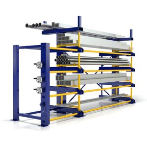 R+R Industrietechnik Roll-Aus-Regal einseitg Typ RRA-E45 1x4 Lagerebenen plus Dachablage 2500kg Traglast pro Arm