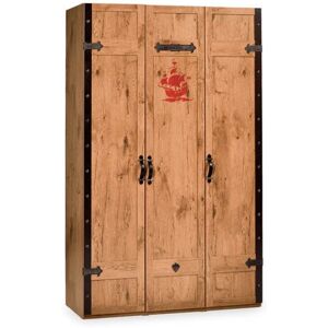 Kasa-store Dreitüriger kleiderschrank mit piratenmotiv, holzstruktur, griffe aus kunstleder