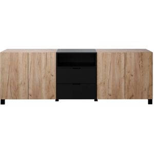 Sideboard 226,8 cm, 4 Türen, 2 Schubladen, Eiche, schwarz matt KEMBA-19