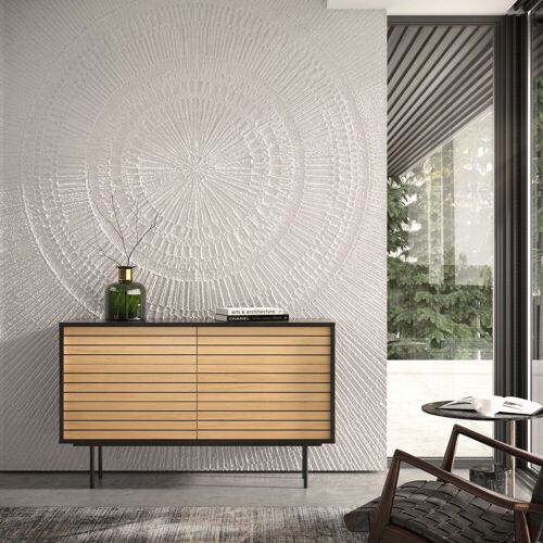 Woodman Schubkastenkommode WOODMAN „Stripe“ Sideboards Gr. B/H: 140 cm x 84 cm, 6, schwarz (eiche, schwarz) Schubladenkommoden besonderes Design, 6 Schubladen, Breite 140 cm