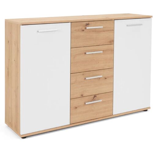 3E 3XE LIVING.COM Komodenschrank mit 4 Schubladen, Farbe: Weiß / Artisan Eiche, a: 120 x 85 x 35 cm, Schubladenkommode, Kommode mit Schubladen, Schlafzimmer Kommode,